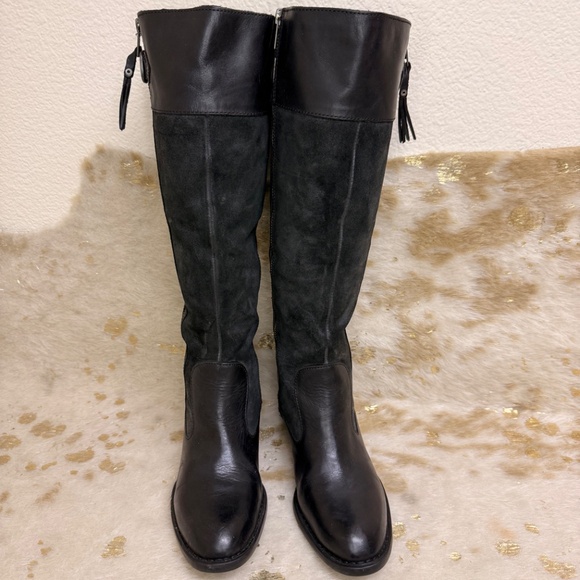 Born Shoes - Born Uchee Boots Women 8 US Black Knee High Tall Leather Riding Heeled Excellent